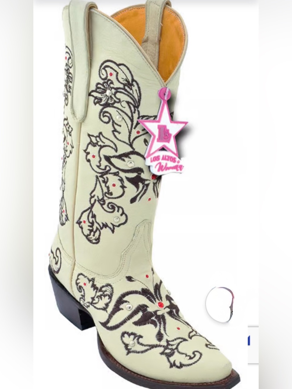 Creme Embroidered Western Cowgirl Boots, Grommets & Swarovski Crystals